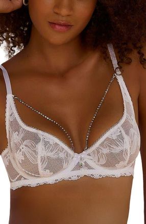 Lascana Womens Rhinestone Chain Lace Bra in White at Nordstrom, Size 34C