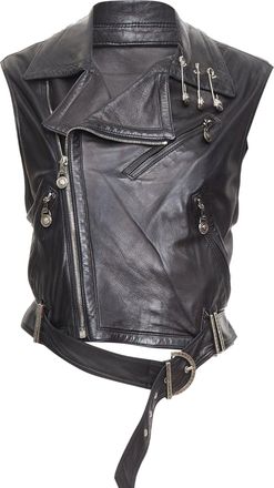 Versace GIANNI VERSACE 1994 Vintage leather medusa safety pin biker vest IT38 XS