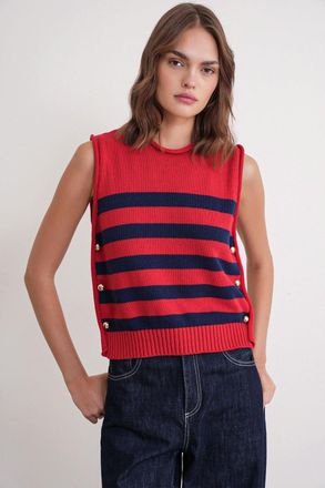 Mixray Gestreepte Gebreide Top met Knopdetails
