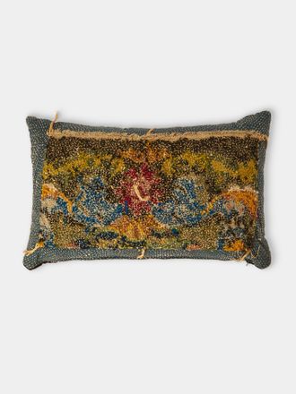 By Walid 19th-Century Needlepoint Wool, Linen and Velvet Cushion (21.5in/55cm)