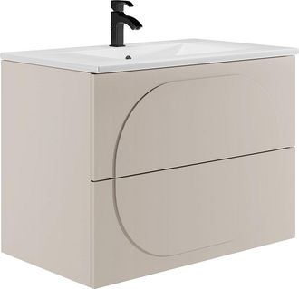 Vente-Unique Mueble de baño suspendido con lavabo empotrado - Beige - 80 cm - VUTOMA