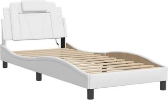 vidaXL Vidaxl - Estructura Cama Con Luces Led Cuero Sint&eacute;tico Blanco 90x190 Cm