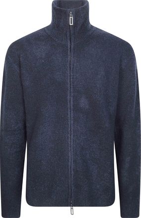 Paolo Pecora Blue Minimalist High Collar Zip-Through Knit