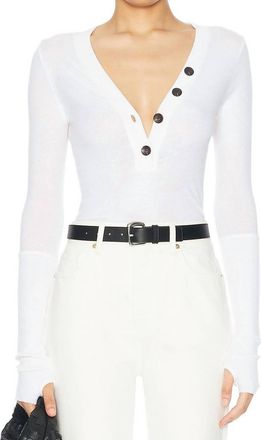 Enza Costa Cashmere Long Sleeve Henley Top In White