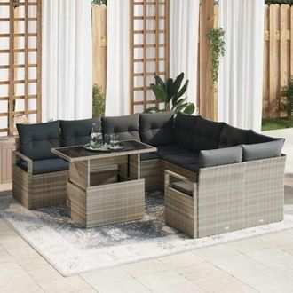 vidaXL Conjunto De Sof&aacute; De Jard&iacute;n 9 Pcs Gris Claro Polirat&aacute;n Vidaxl