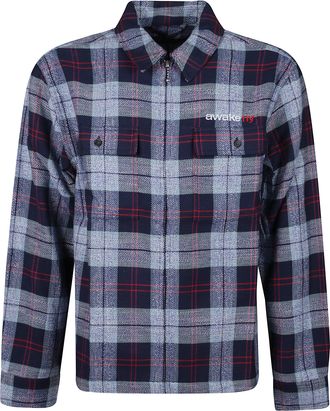 Awake NY Flannel Blue Check Zip Overshirt