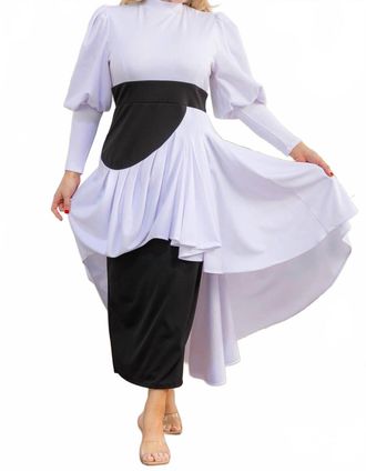 Karen Kane Two Tone Long Sleeve Maxi Dress In White/black