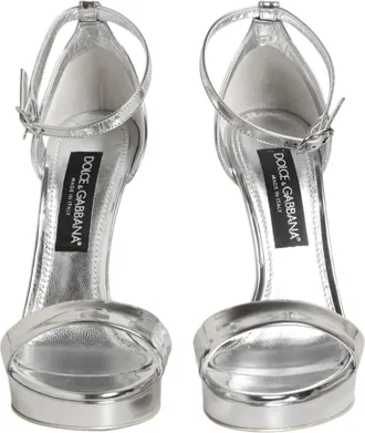 Dolce & Gabbana Silver Leather Platform Keira Sandals Womens Shoes