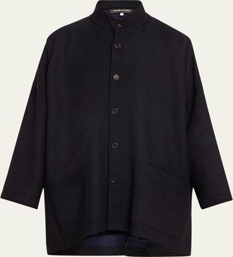 Eskandar Wide Open Stand Collar Jacket (Long Length)