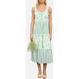 Blu Pepper Print Sleeveless Tiered Maxi Dress in Sage Multi at Nordstrom, Size Medium