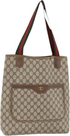 Gucci Pre-owned Vintage Canvas Tote Bag - Dames - Vintage Shopper - Beige - ONE Size - Leer - Vintage
