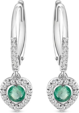 Pompeii3 5/8Ct TW Emerald Lever Back Dangle Hoops White Gold Heart Earrings 3/4 Tall