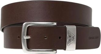 Emporio Armani Accessoires, Heren, Bruin, ONE Size, Leer, Bruin Leren Riem met Zilveren Gesp