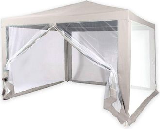 Trade Shop Trade Shop - Gazebo 2,4 X 3 X 2,50 M Toldo De Jard&iacute;n Blanco Lona Impermeable Con Mosquitera