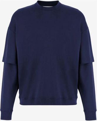 Darkpark Navy Wol Dubbele Mouw T-shirt - Heren - Sweatshirts - Blauw - S - Wol - Hoodies & sweatvesten