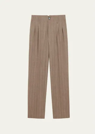 Ami Mens Pinstriped Wool Straight-Leg Trousers