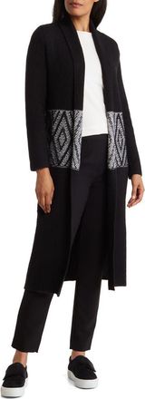 Bobeau Diamond Pattern Shawl Cardigan in Black/Ivory at Nordstrom Rack, Size X-Small