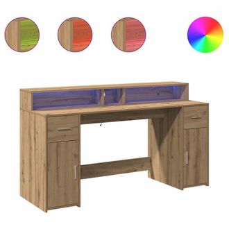 Berkfield Home Desk with LED Lights Artisian Oak 160x55x91 cm Engineered Wood in Brown | Size: 160 x 55 x 91 cm