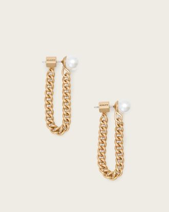 AllSaints Brass Lex Chain Pearl Earrings, Size: One Size