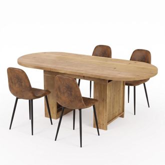 Urban Meuble Conjunto mesa extensible 200 cm y 6 sillas marr&oacute;n efecto cuero