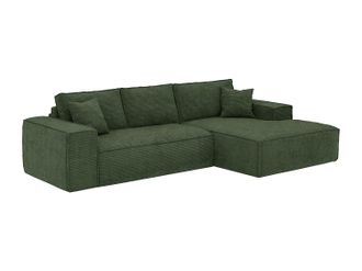 Vente-Unique Sof&aacute; cama rinconera derecha expr&eacute;s de pana verde abeto - Colch&oacute;n de 140 cm - Colch&oacute;n de 13 cm viscoel&aacute;stico - AMELIA