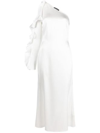 DAVID KOMA Ivory White Ruffled Midi Dress