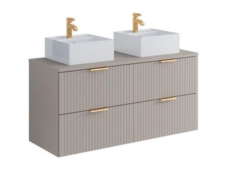 Vente-Unique Mueble de ba&ntilde;o suspendido con doble lavabo cuadrado sobre encimera - Beige - L120 cm - ZEVARA