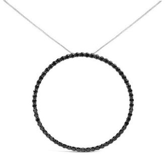 House of Brilliance Silver 5.0 Cttw Black Diamond Open Hoop Circle Pendant Necklace in White at Nordstrom
