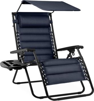 Best Choice Products Oversized Padded Zero Gravity Chair w/ Canopy Headrest Cup Holder Side Tray