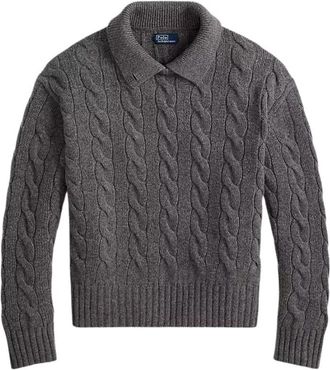 Polo Ralph Lauren Pullover van wol-cashmere met kabels en polokraag - Dames - Ronde hals truien - Grijs - XS - Wol - Truien & Vesten