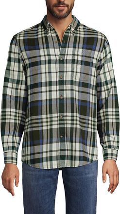 Lands End Flagship Flannel Shirt in Ivory/antique Moss Plaid at Nordstrom, Size Medium
