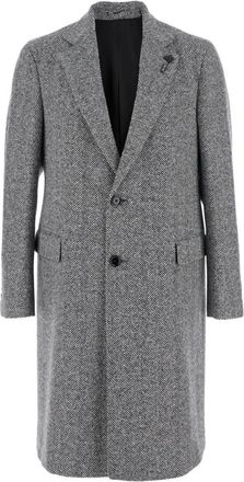 Lardini Jassen, Heren, Grijs, M, Wol, Grijze Wollen Jas Monopetto Spinato