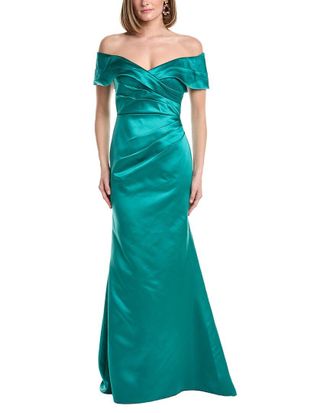 Rene Ruiz Off-The-Shoulder Satin Gown