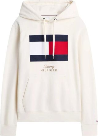 Tommy Hilfiger Embroidered Flag Logo Fleece Hoodie - Heren - Sweatshirts & Hoodies - Beige - Maat: M Fleece