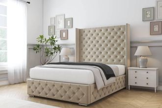 Comfort Beds Emily Coniston Bed Frame With Mattress-50 Upholstered Wingback in Cream | Size: Single