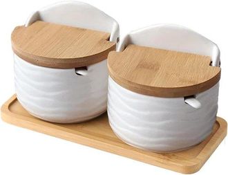 OEM Juego De Saleros Y Botes Para Especias - Organizaci&oacute;n De Cocina - Incluye Cuchara - 2 Piezas - Blanco