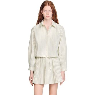 Sandro Striped rhinestone shirt in Ecru at Nordstrom, Size X-Large