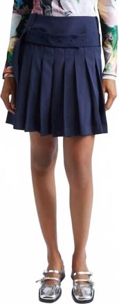 Stine Goya Belted Pleated Mini Skirt In Dark Blue