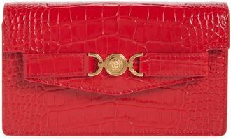 Versace Medusa Croc Embossed Leather Wallet on a Chain in Red Versace Gold at Nordstrom