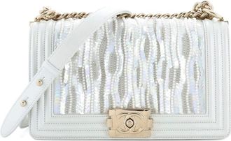 Chanel Boy Flap Bag Sequin and Pearl Embellished Leather Old Medium shoulder bag - Groen