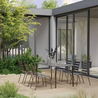 Berkfield Home 7 Piece Garden Dining Set Steel Dark Grey