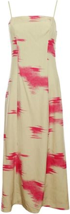 Sams&oslash;e & Sams&oslash;e Wijdvallende Midi Jurk - Dames - Casual kleedjes - Beige - XS - Leer - Kleedjes