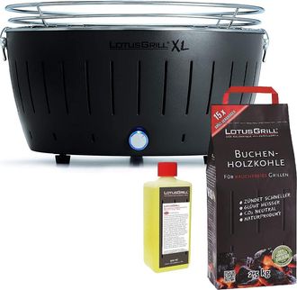 Lotus Grill Barbacoa Negra Xl Con Pilas Y Cable De Alimentaci&oacute;n Usb + 2,5kg De Carb&oacute;n De Haya + Gel Combustible 500ml - Lotus Grill