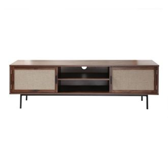 Calicosy Mueble de TV decorativo de nogal con frentes de tela - L140 cm