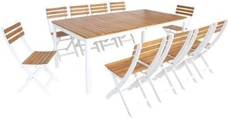 Sweeek 10-seater acacia garden table with rounded corners, Calena + Senora, White, 200x100x75 cm