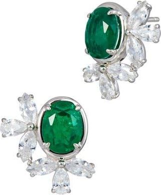 Savvy Cie Jewels Cubic Zirconia Cluster Oval Stud Earrings in Emerald Green at Nordstrom Rack