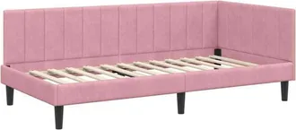vidaXL Corner Bed Frame with Headboard Pink 100 cm x 200 cm Fabric vidaXL