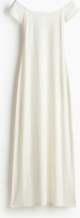 H&M Schulterfreies Kleid in Rippstrick - White