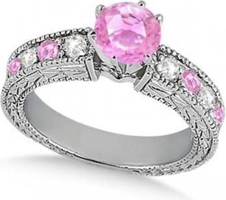 Allurez Diamond & Pink Sapphire Vintage Engagement Ring in 14k White Gold (1.75ct)