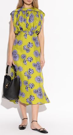 Lanvin Silk Dress With Floral Motif, Womens, Green